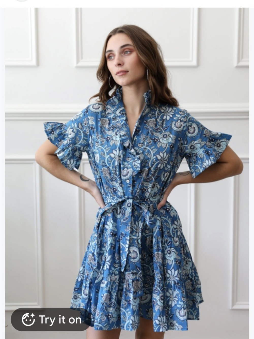 Mille Violetta Blue Floral Ruffle Mini Dress